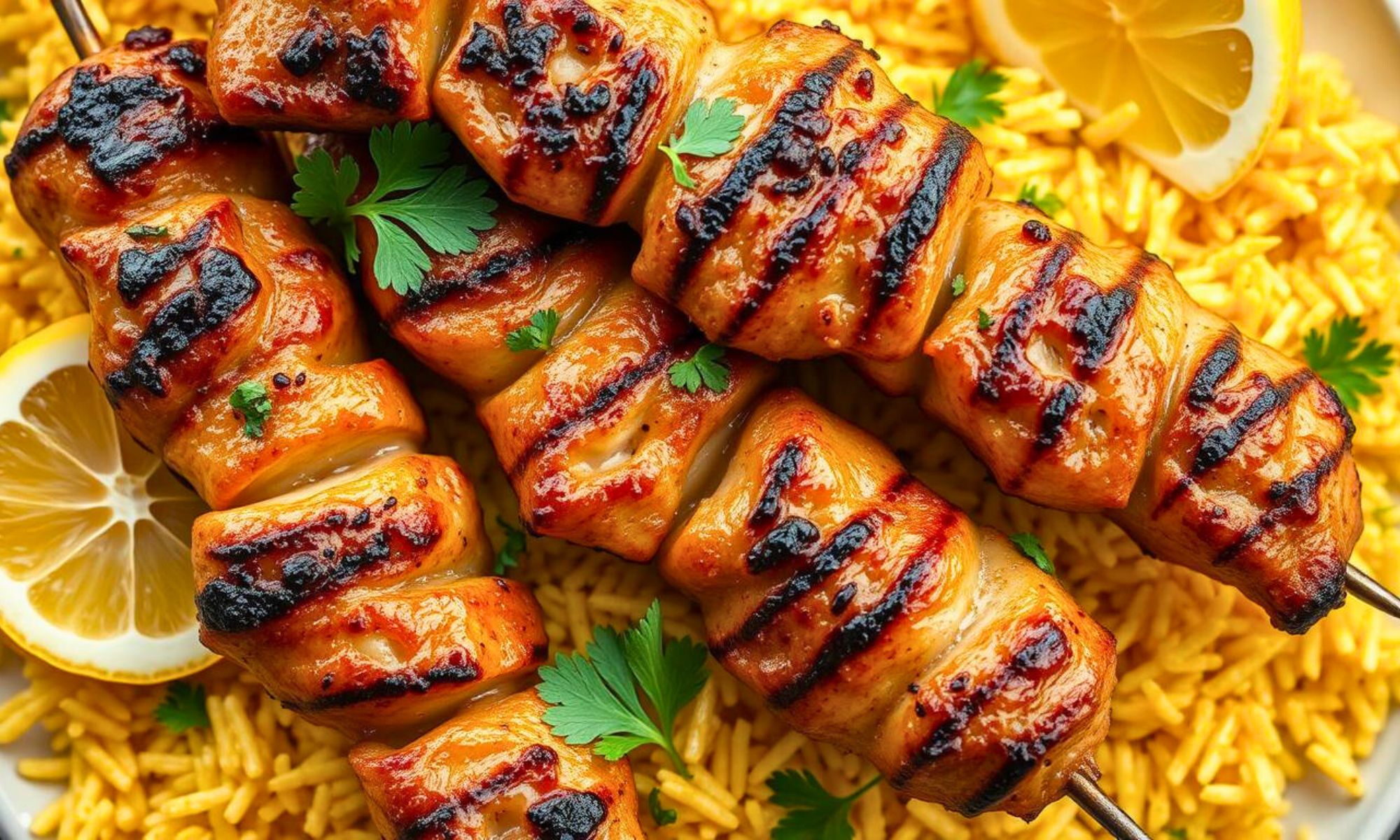 Greek Chicken Skewers with Lemon Rice