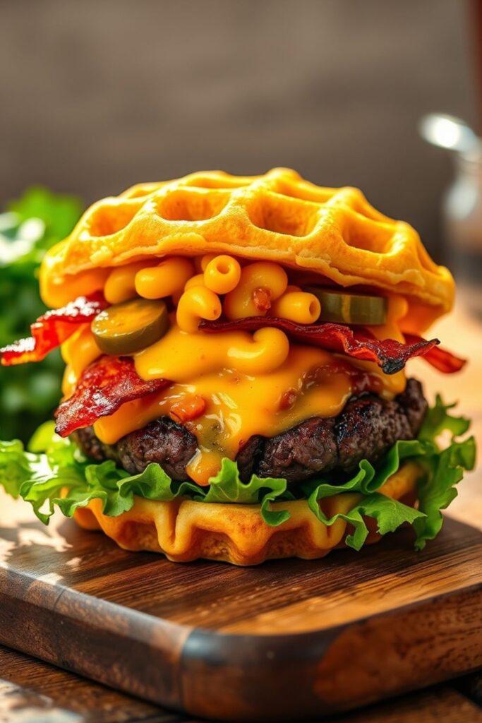 Macaroni and Cheese WAFFLE Cheeseburger