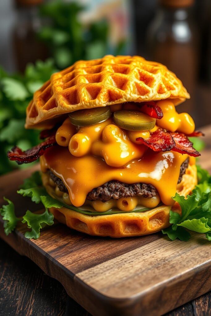 Macaroni and Cheese WAFFLE Cheeseburger