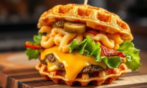 Macaroni and Cheese WAFFLE Cheeseburger