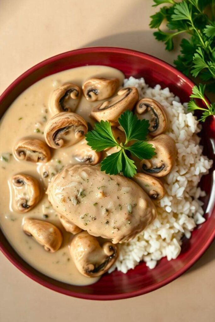 Slow Cooker Cream of Mushroom Chicken and Rice