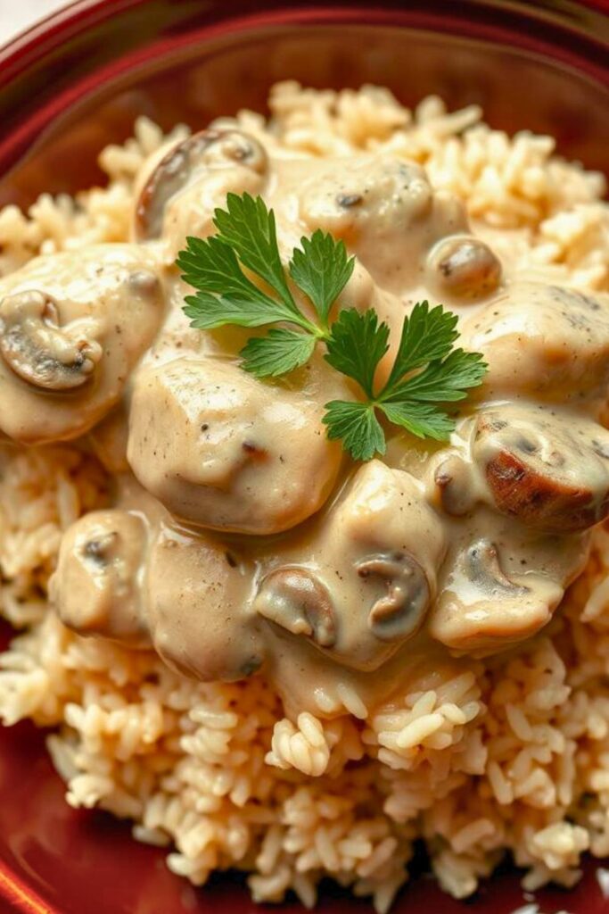 Slow Cooker Cream of Mushroom Chicken and Rice