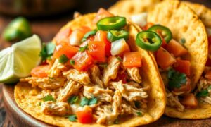 Slow Cooker Queso Chicken Tacos