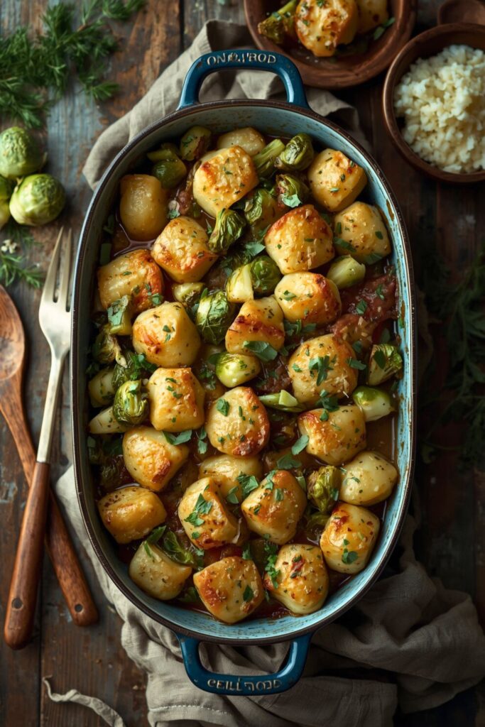 Baked Gnocchi with Sprouts and Leeks