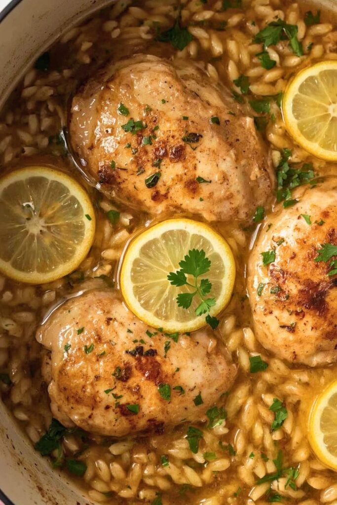 Chicken In A Pot With Lemon And Orzo
