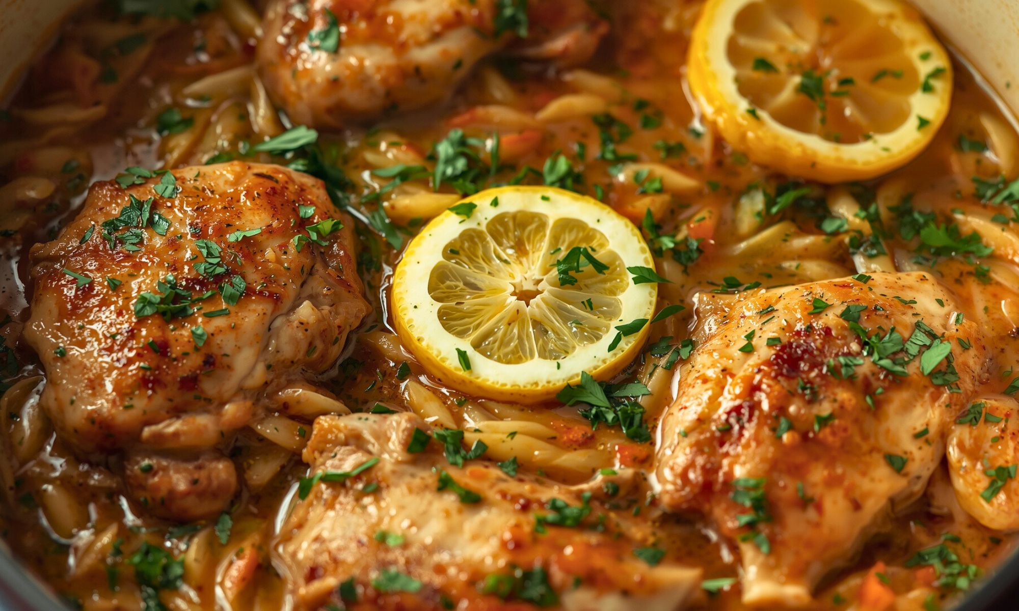 Chicken In A Pot With Lemon And Orzo