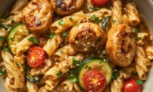 Chicken Sausages with Zucchini, Tomatoes, and Pasta