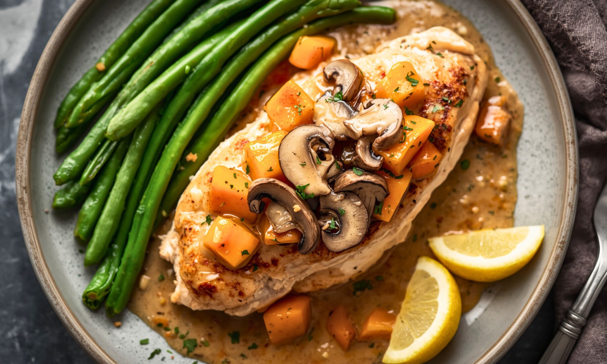 Chicken in Butternut Squash Mushroom Cream Sauce