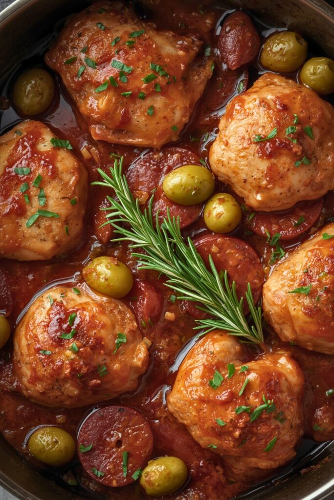 Chicken with Chorizo, Rosemary, and Olives