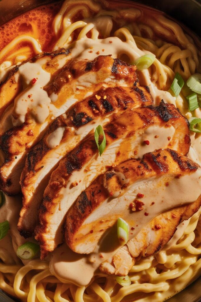 Fiery Chicken Ramen With Creamy Garlic Sauce
