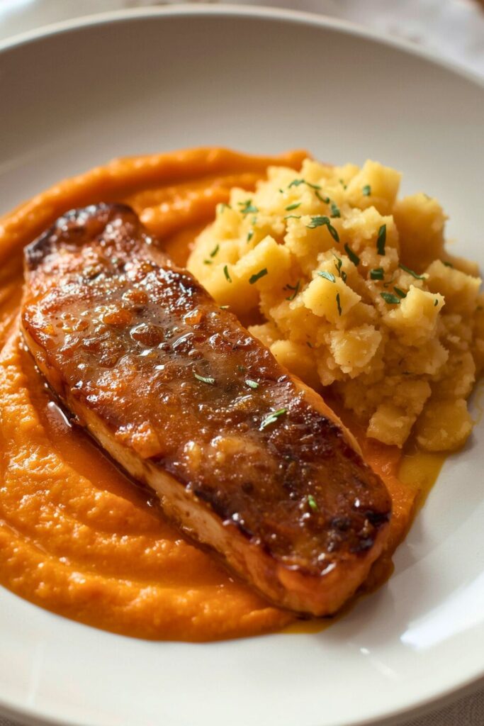 Glazed Trout with Carrot Puree and Spaetzle