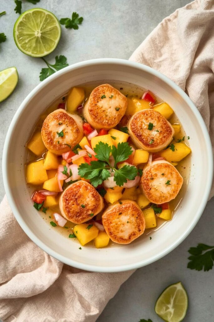 Island Style Seared Scallops With Mango Salsa