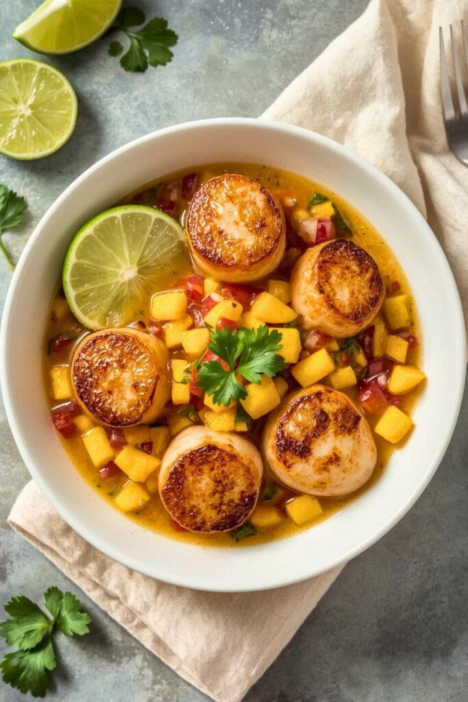Island Style Seared Scallops With Mango Salsa