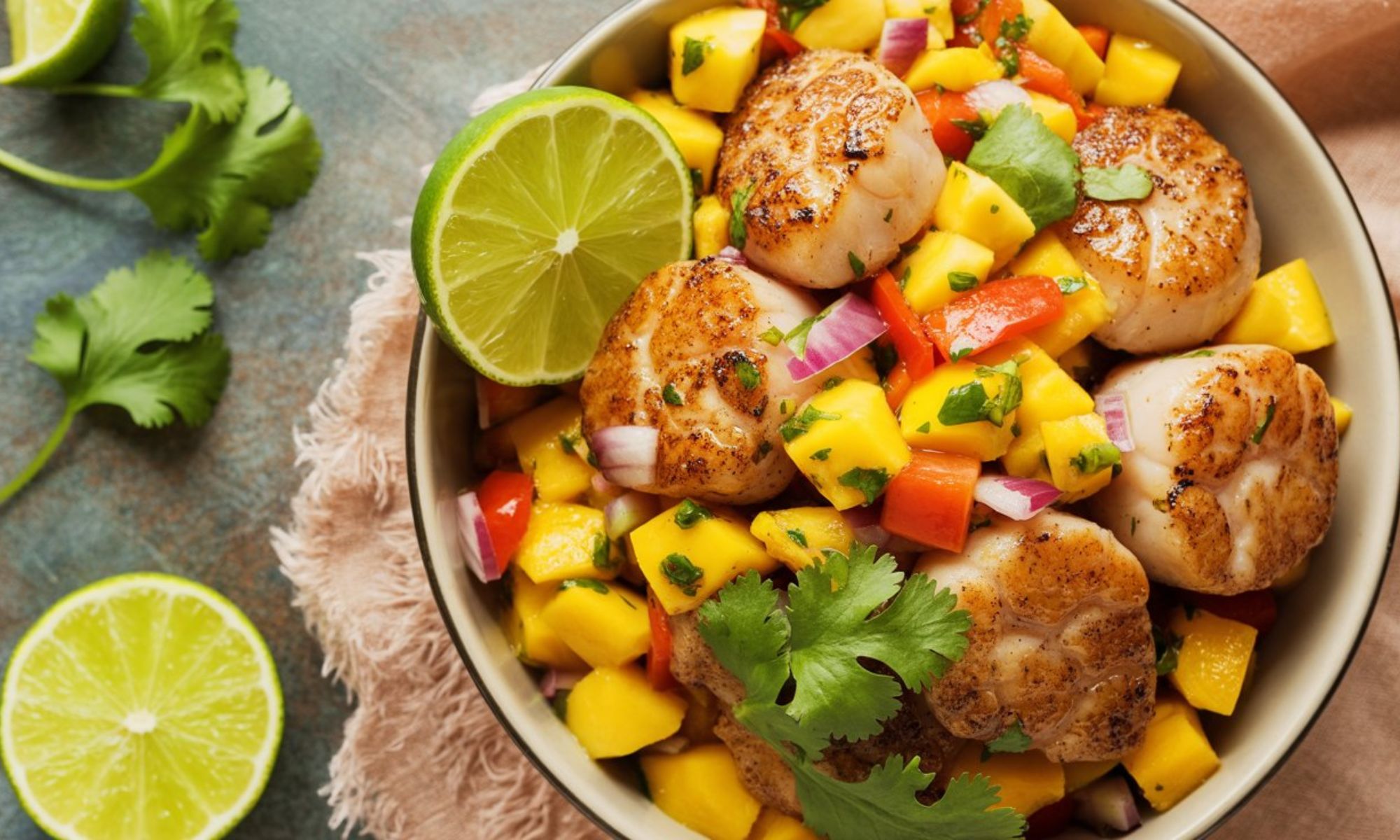 Island Style Seared Scallops With Mango Salsa