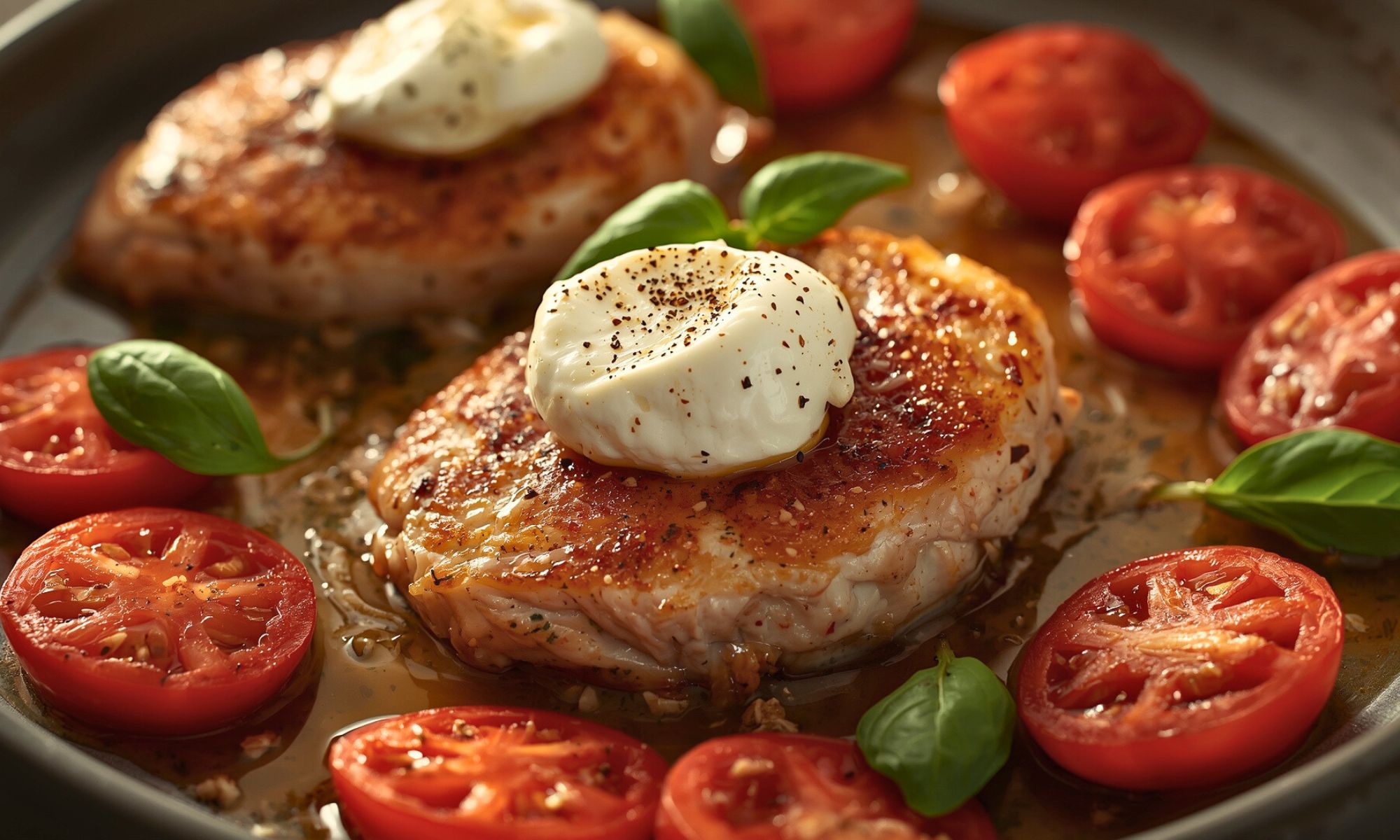 Italian Basil Chicken Cutlets with Tomato and Burrata Topping