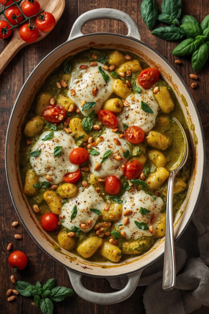 One Pan Gnocchi Pesto Bake