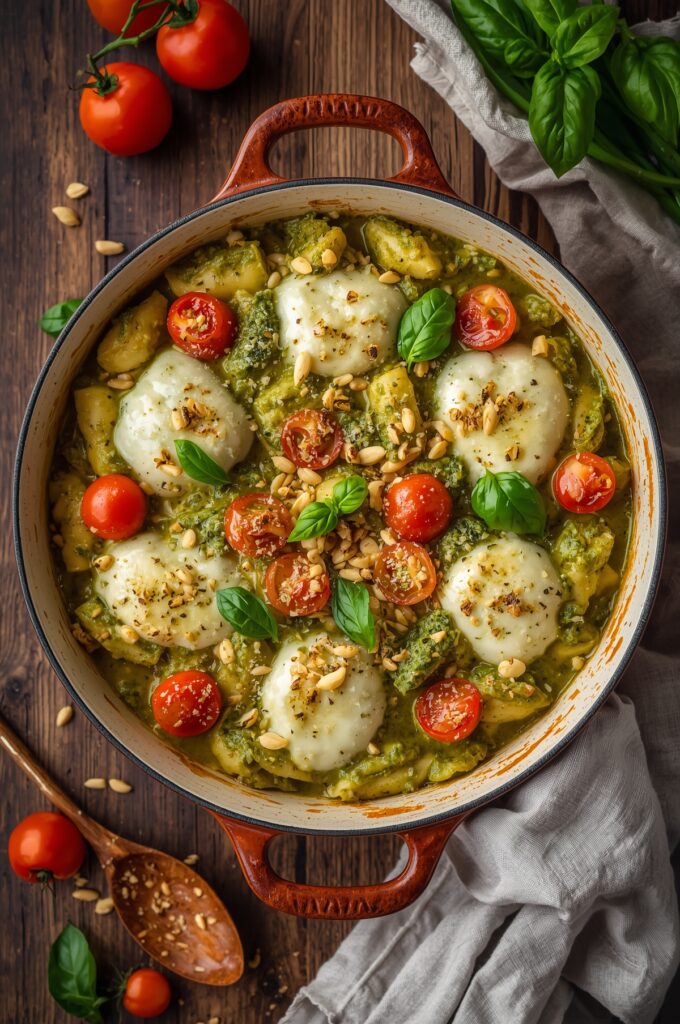 One Pan Gnocchi Pesto Bake
