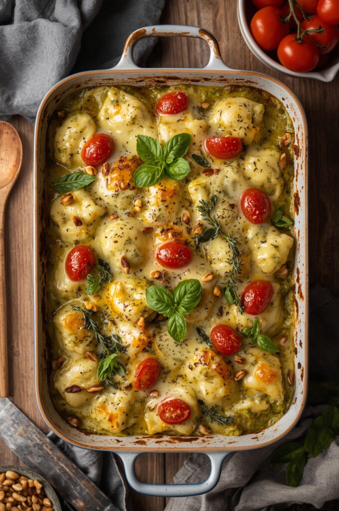 One Pan Gnocchi Pesto Bake