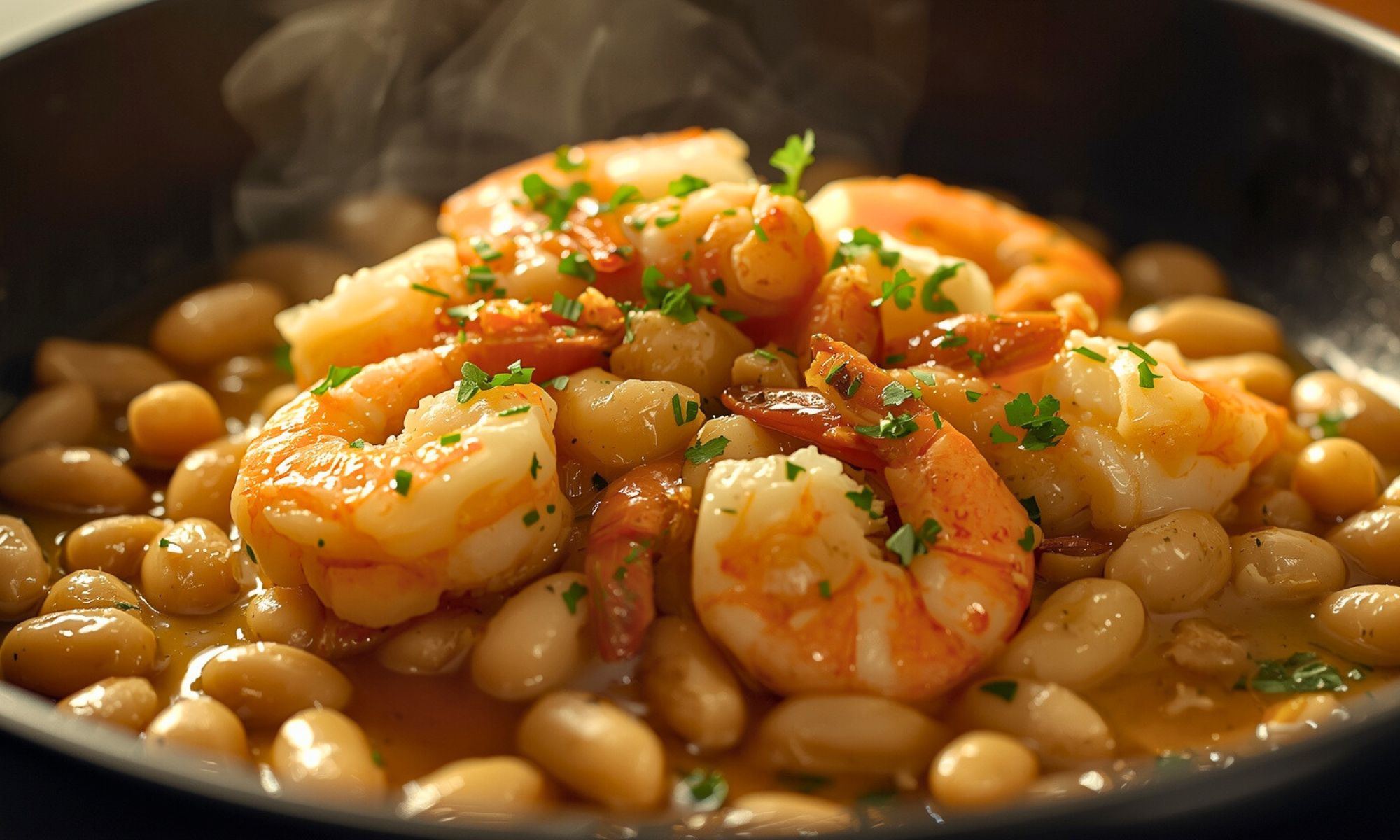 One Pan Shrimp and White Beans