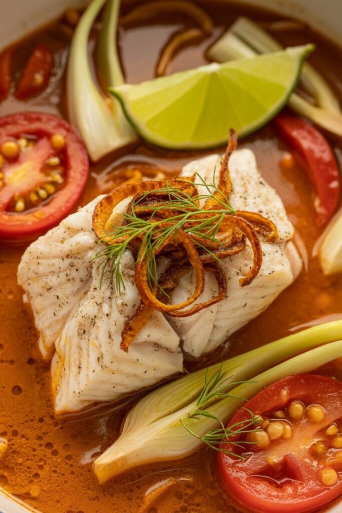 Poached Fish in a Buttery Tomato Fennel Broth