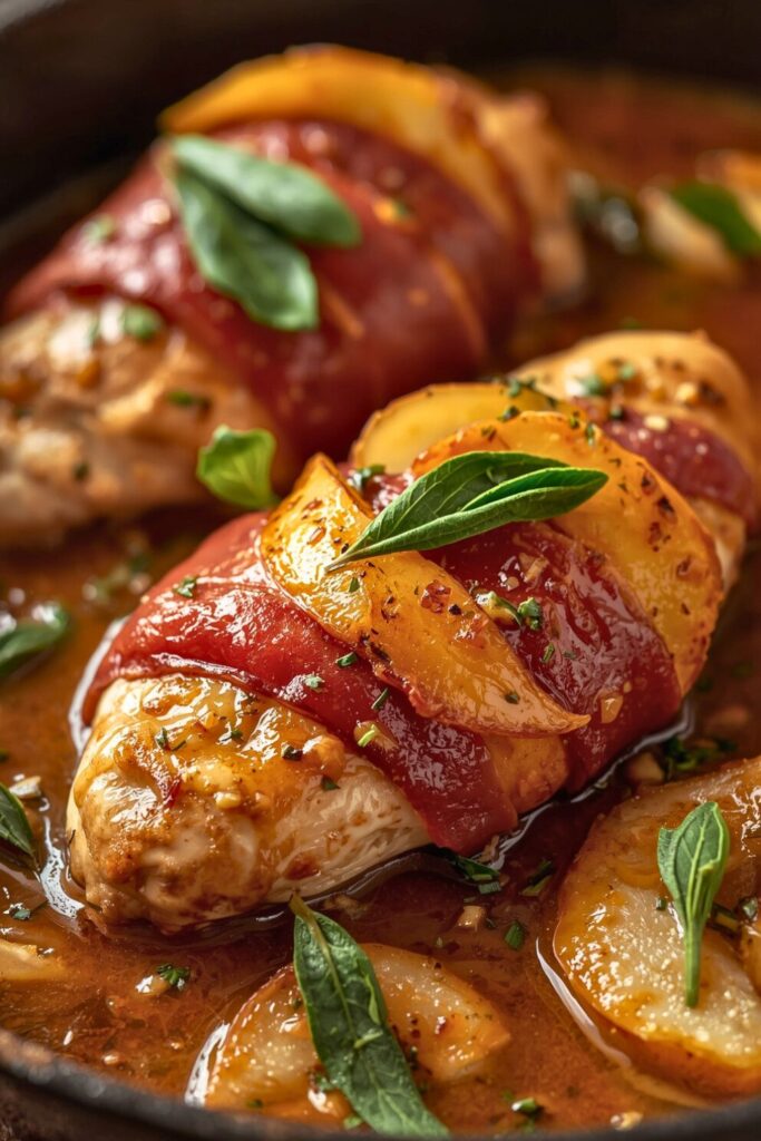 Prosciutto Apple and Sage Butter Chicken with Cider Pan Sauce