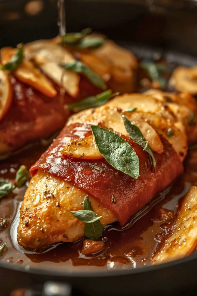 Prosciutto Apple and Sage Butter Chicken with Cider Pan Sauce