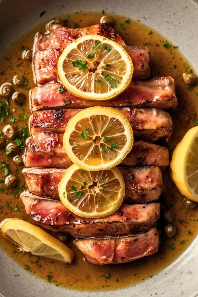 Seared Tuna Steaks with Lemon Caper and Parsley Butter
