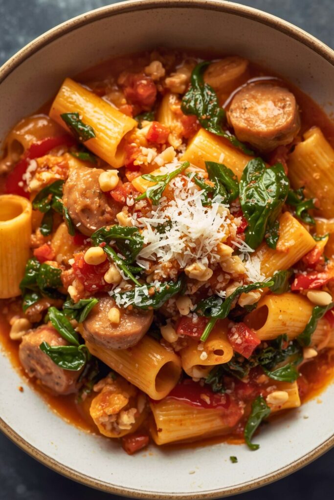 Spicy Paccheri With Sausage Greens