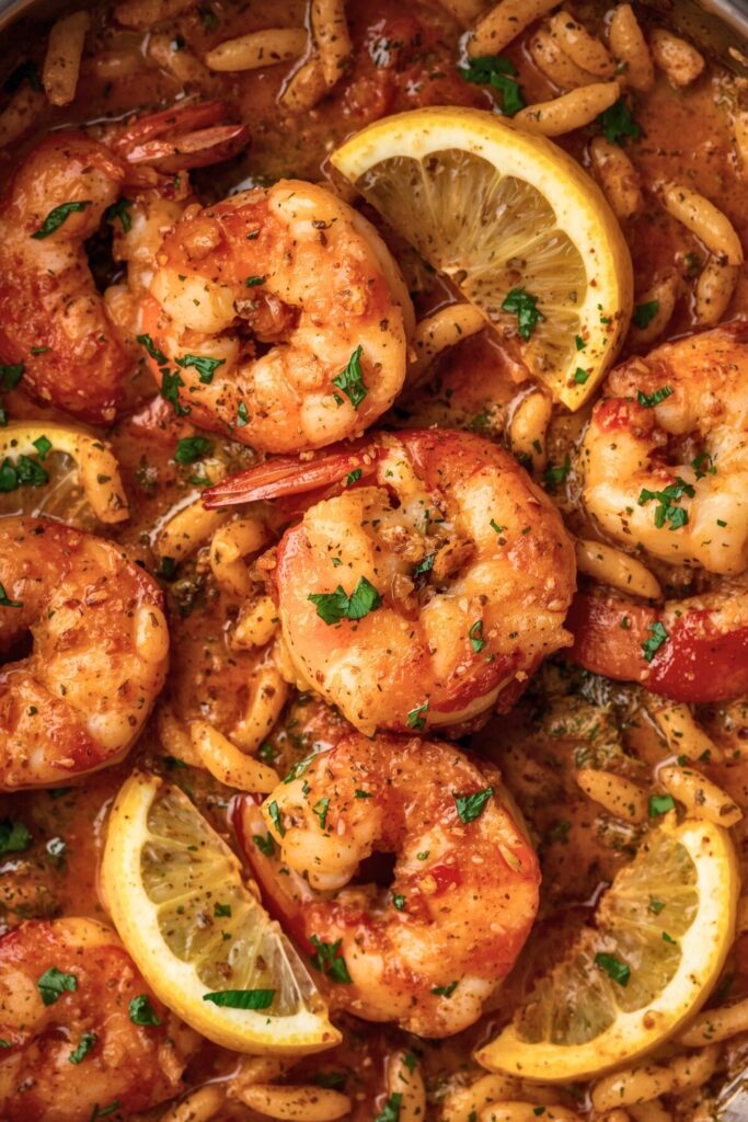 Spicy Southern Style Shrimp with Lemon Basil Orzo