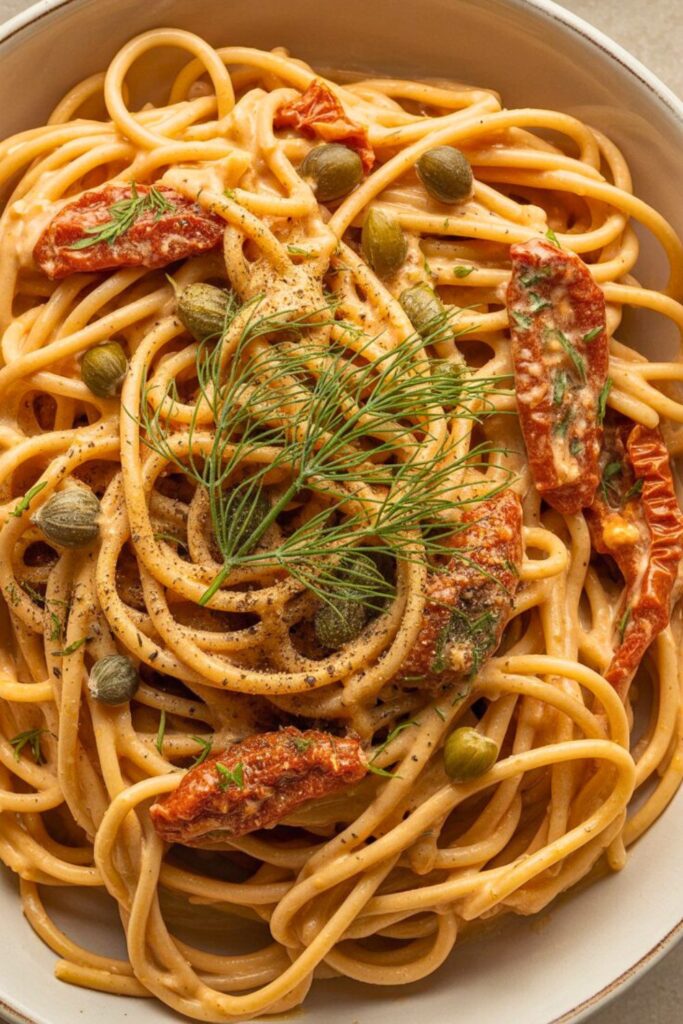 Sun Dried Tomato Pasta with Capers and Dill
