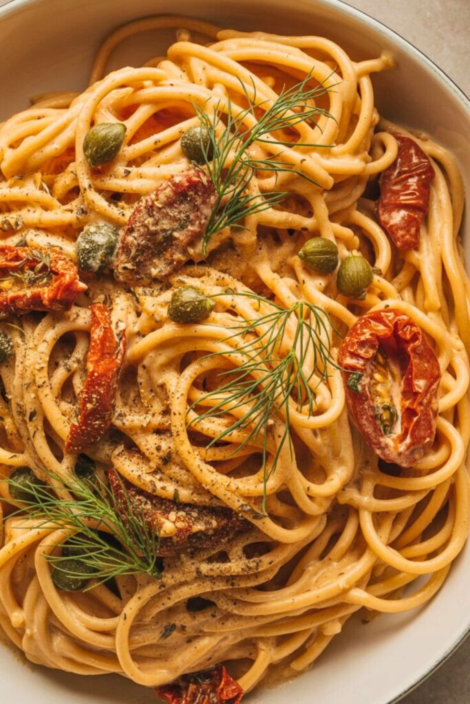 Sun Dried Tomato Pasta with Capers and Dill