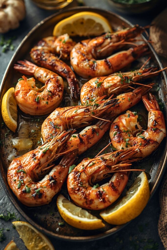 BBQ Grilled Prawns with Garlic Lemon