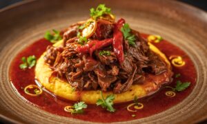 Caramelized Pulled Beef Brisket In A Rich Spicy Sauce