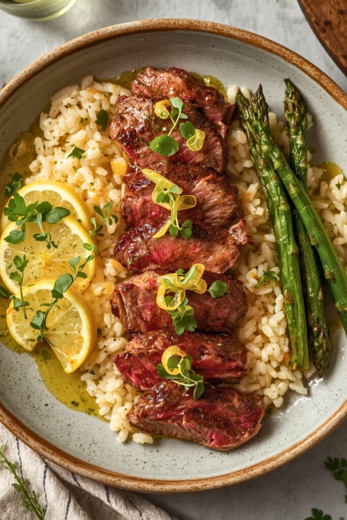 Herby Lemon Garlic Steak And Rice