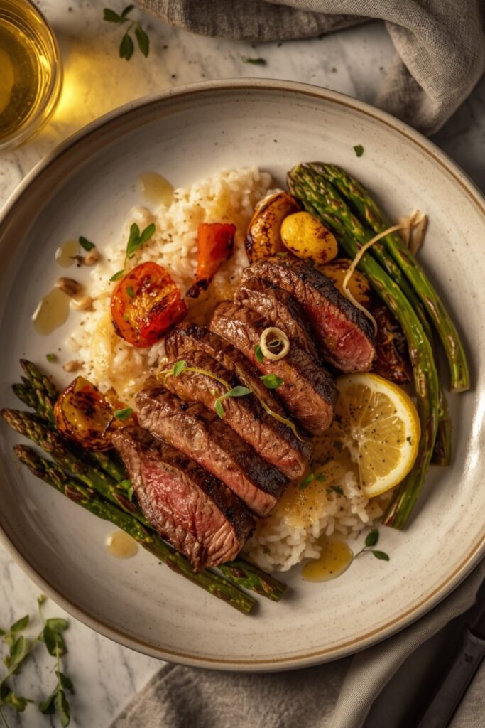 Herby Lemon Garlic Steak And Rice Recipe
