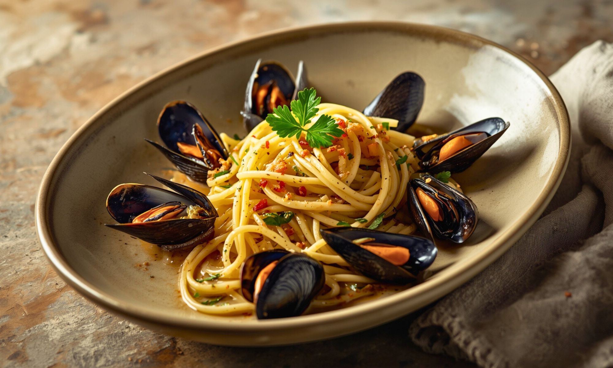 Mussels Pasta with Garlic and Fennel