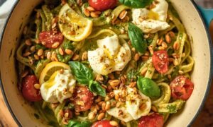 One Pot Melty Burrata Lemon Pesto Pasta