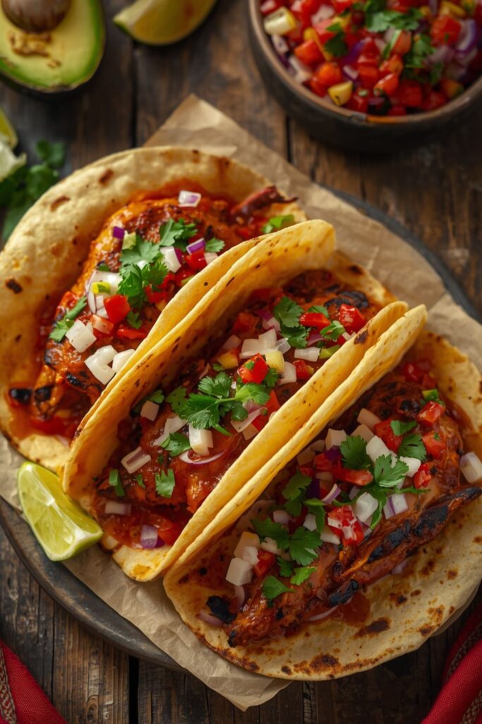 Red Chile Marinated Grilled Chicken Tacos