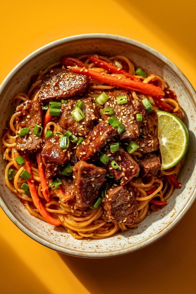 Stir Fried Korean Beef And Toasted Sesame Noodles