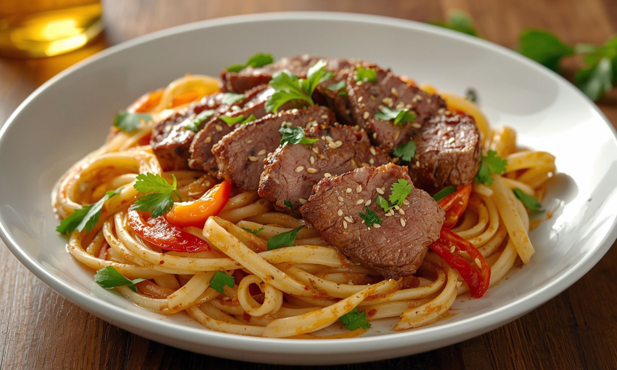 Sweet and Spicy Garlic Steak Pasta