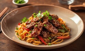 Stir Fried Korean Beef And Toasted Sesame Noodles