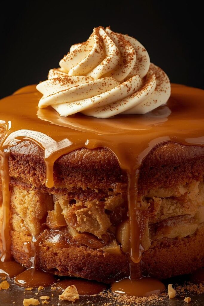 Caramel Apple Cider Cake With Maple Whipped Cream