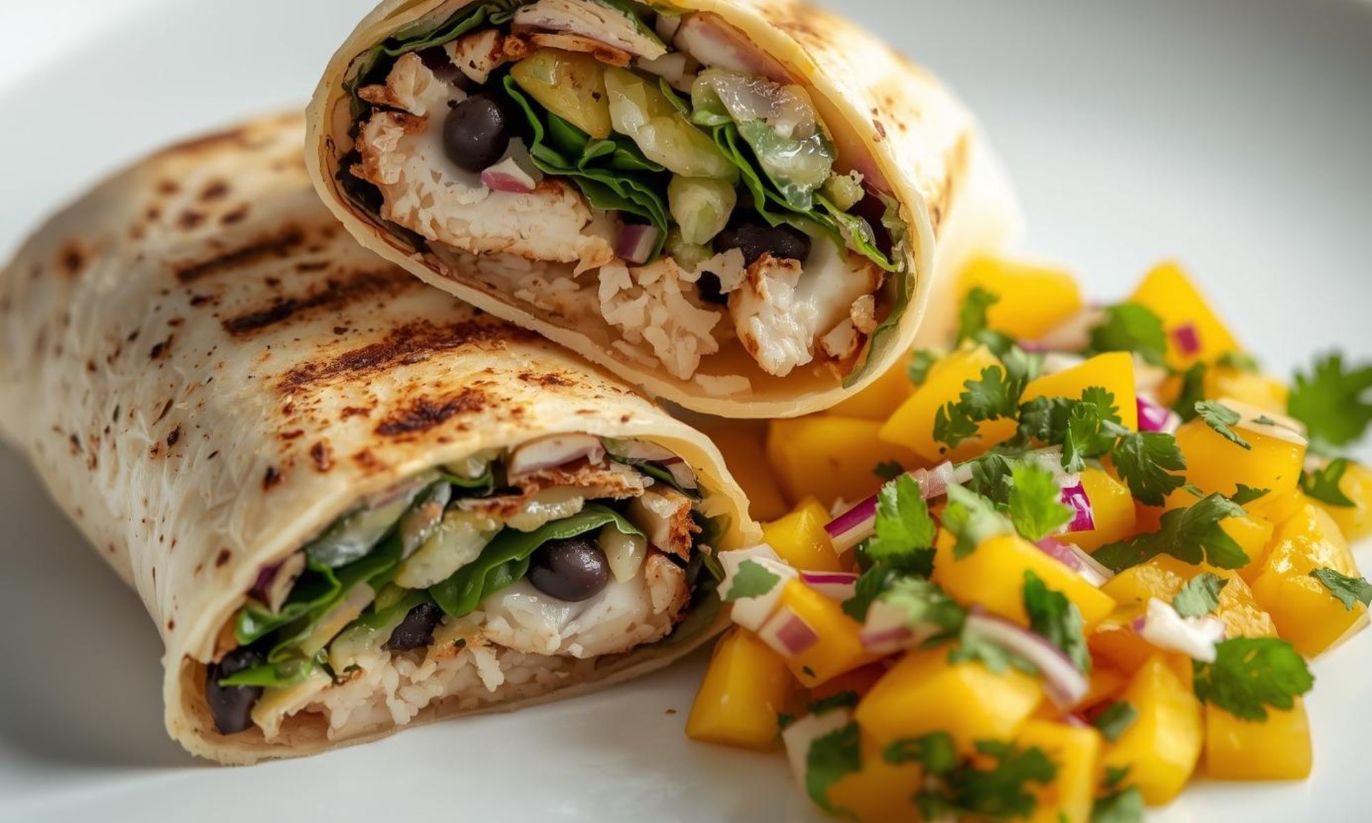Jerk Chicken Burritos with Mango Salsa