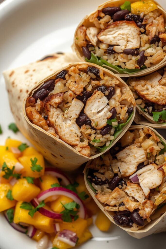 Jerk Chicken Burritos with Mango Salsa
