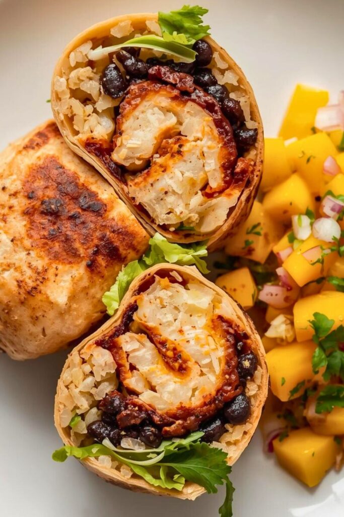 Jerk Chicken Burritos with Mango Salsa