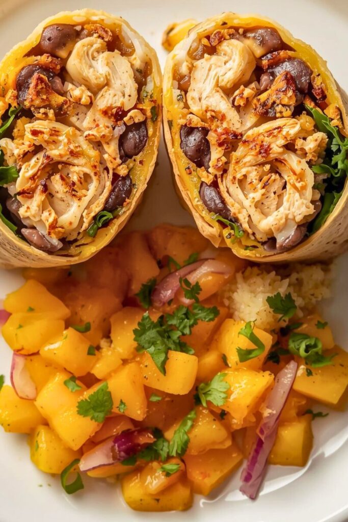 Jerk Chicken Burritos with Mango Salsa
