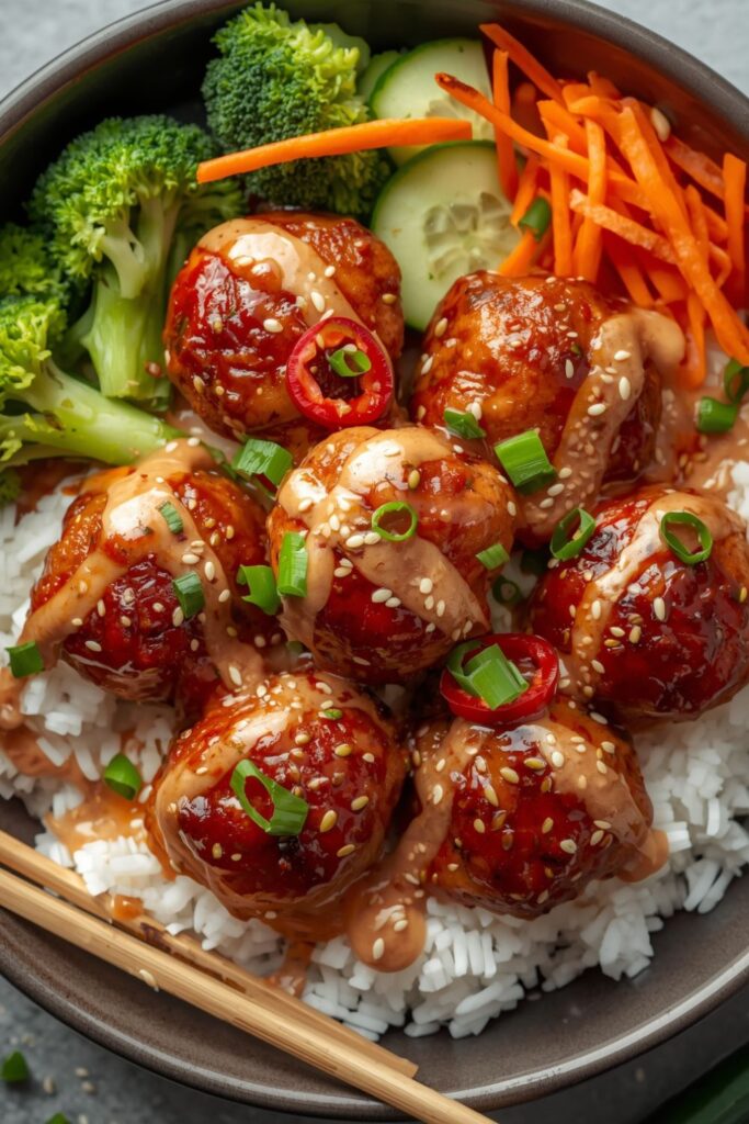 Sweet & Spicy Sesame Chicken Meatball Bowls