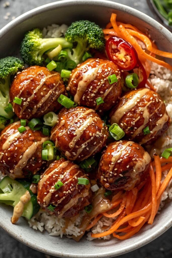 Sweet & Spicy Sesame Chicken Meatball Bowls