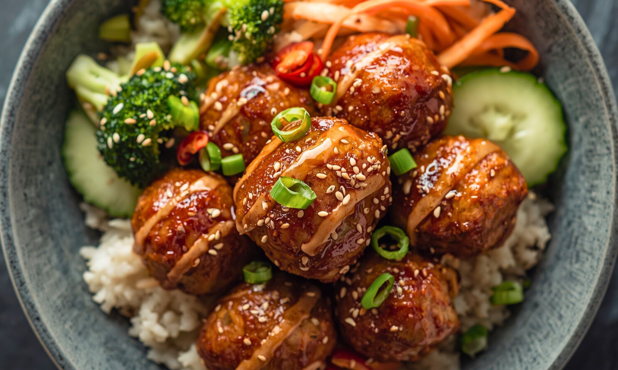Sweet & Spicy Sesame Chicken Meatball Bowls