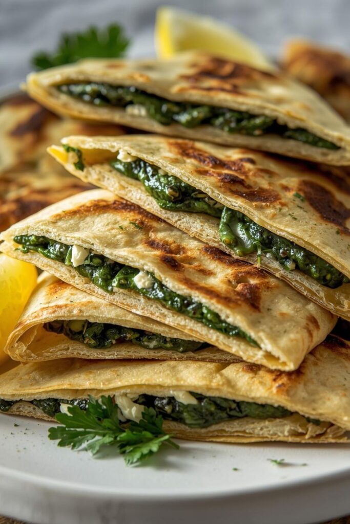 Turkish Gözleme (Spinach and Feta Stuffed Flatbread)